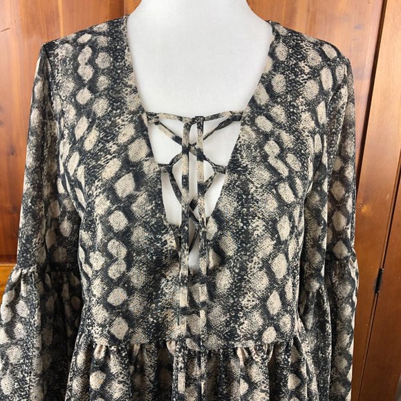 SHOW ME YOUR MUMU Boho Snake Print Poet Sheer Balloon Bell sleeve Fairycore Top - Picture 9 of 13